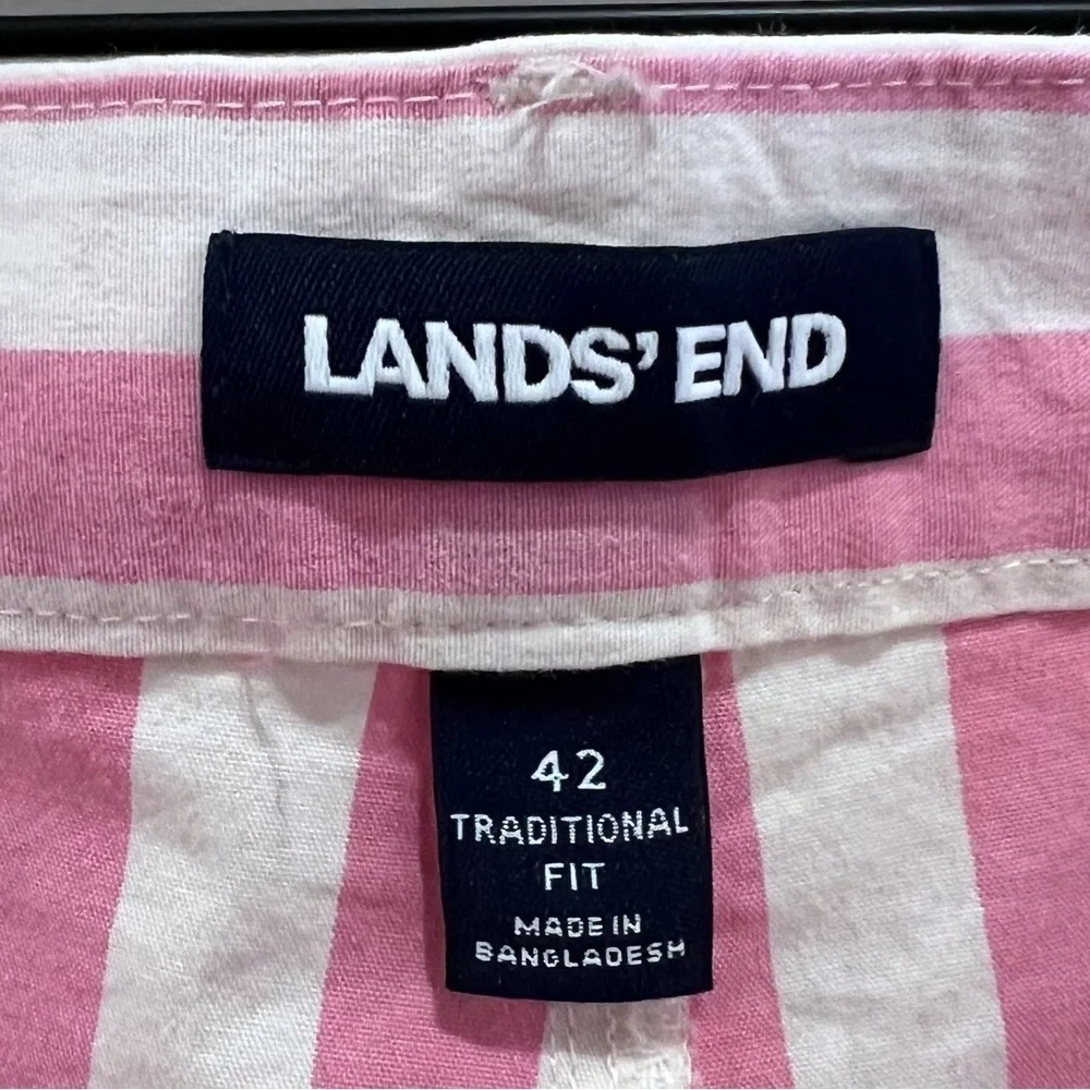LANDS' End Pink Striped Classic Fit Stretch Knockabout Chino Shorts Size 42